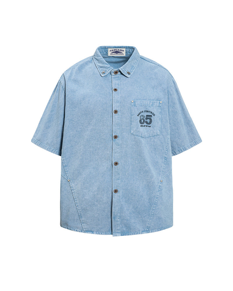 Retro embroidered short-sleeved shirt