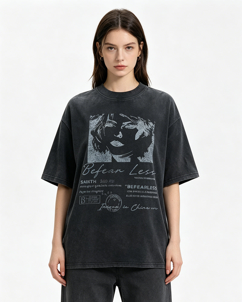 Vintage washed distressed short-sleeved shirt