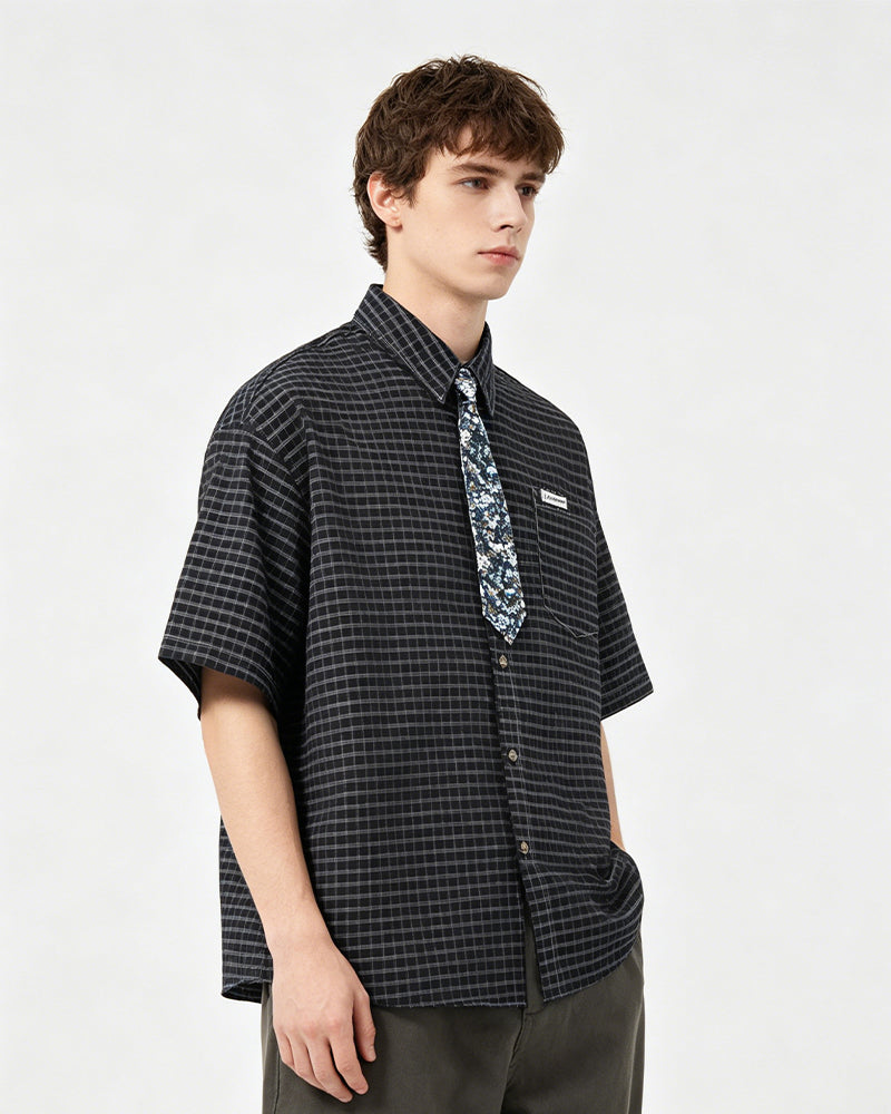 Retro plaid short-sleeved shirt