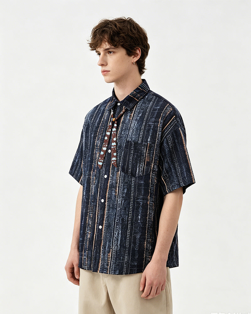 Retro striped short-sleeved shirt