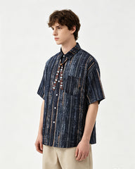 Retro striped short-sleeved shirt
