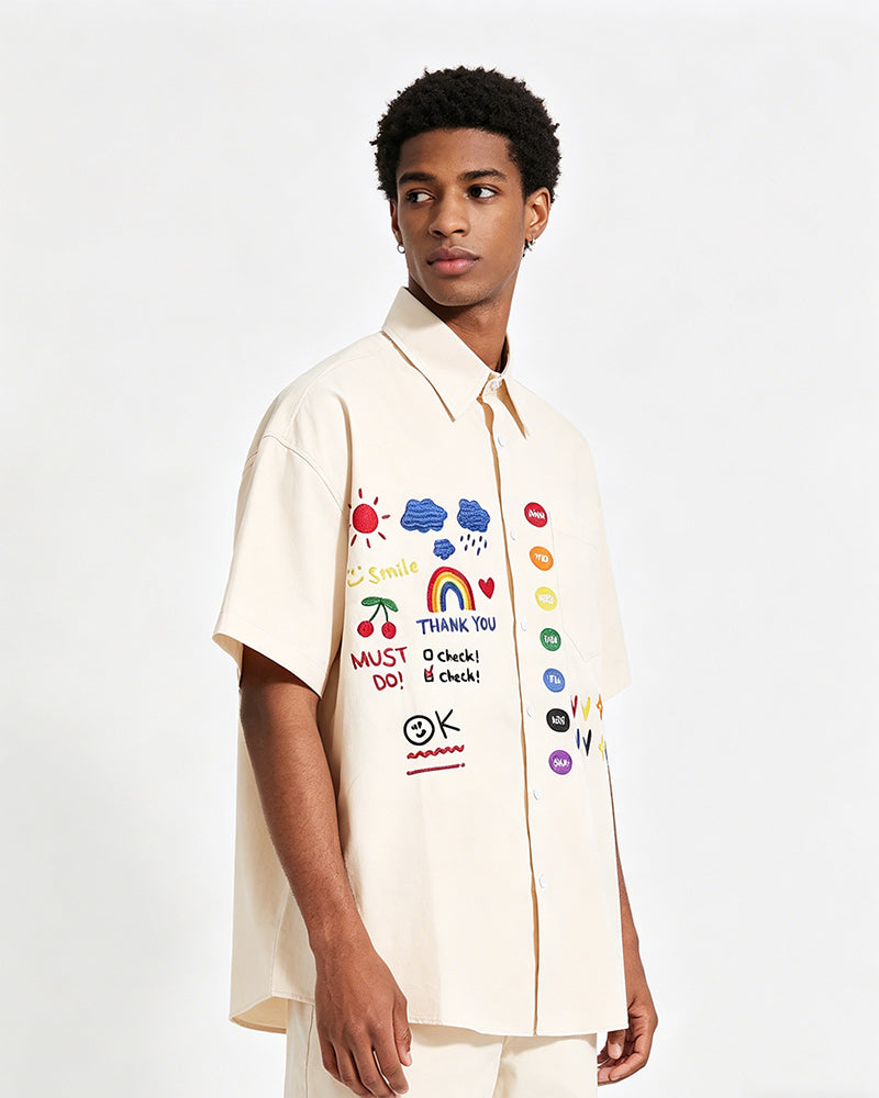Retro fun cartoon embroidered shirt