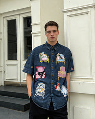 Dog Embroidered Denim Shirt