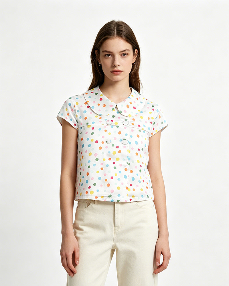 Colorful polka dot short-sleeved shirt (women's)