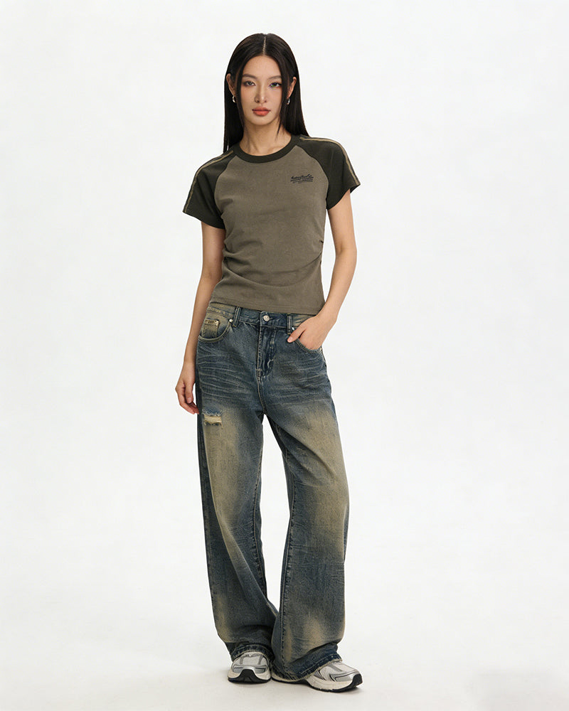 Washed straight jeans