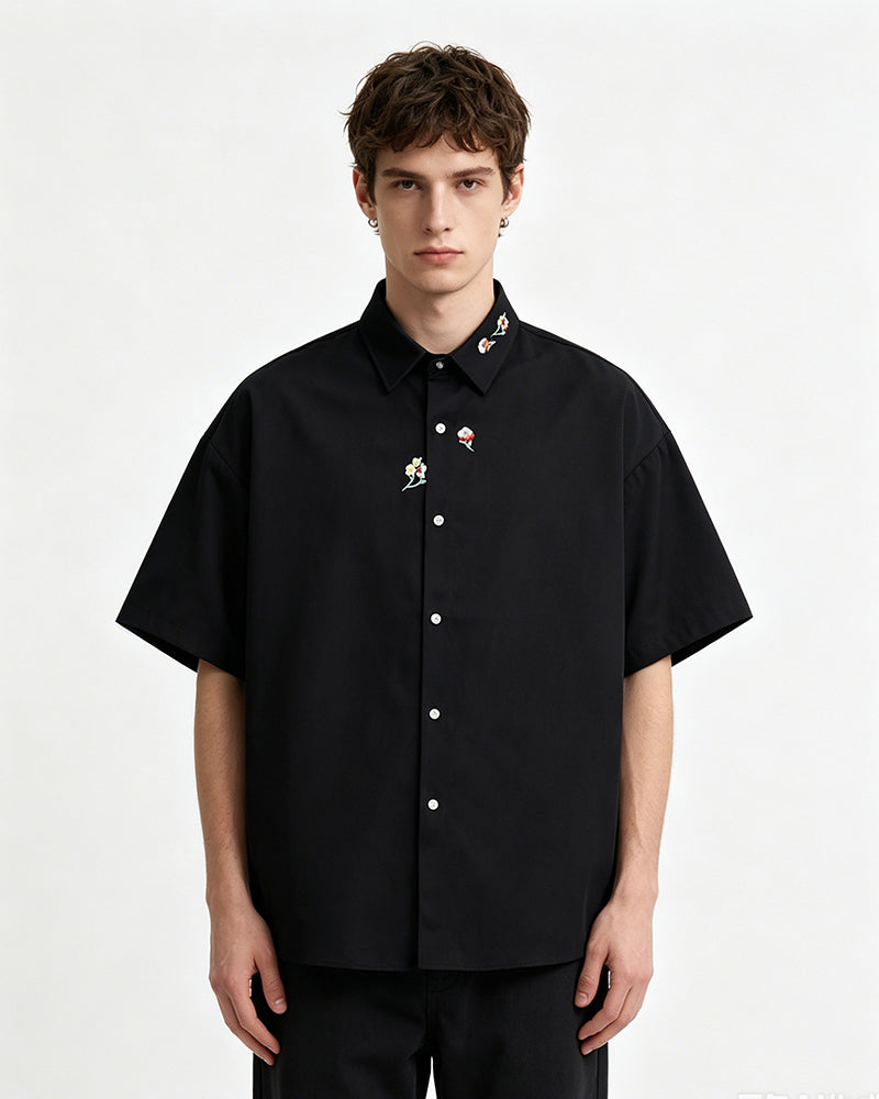 Floral Embroidery Short-Sleeve Shirt