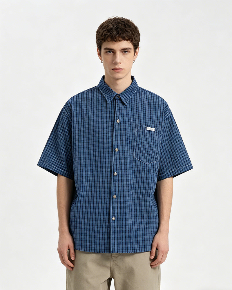 Retro plaid short-sleeved shirt