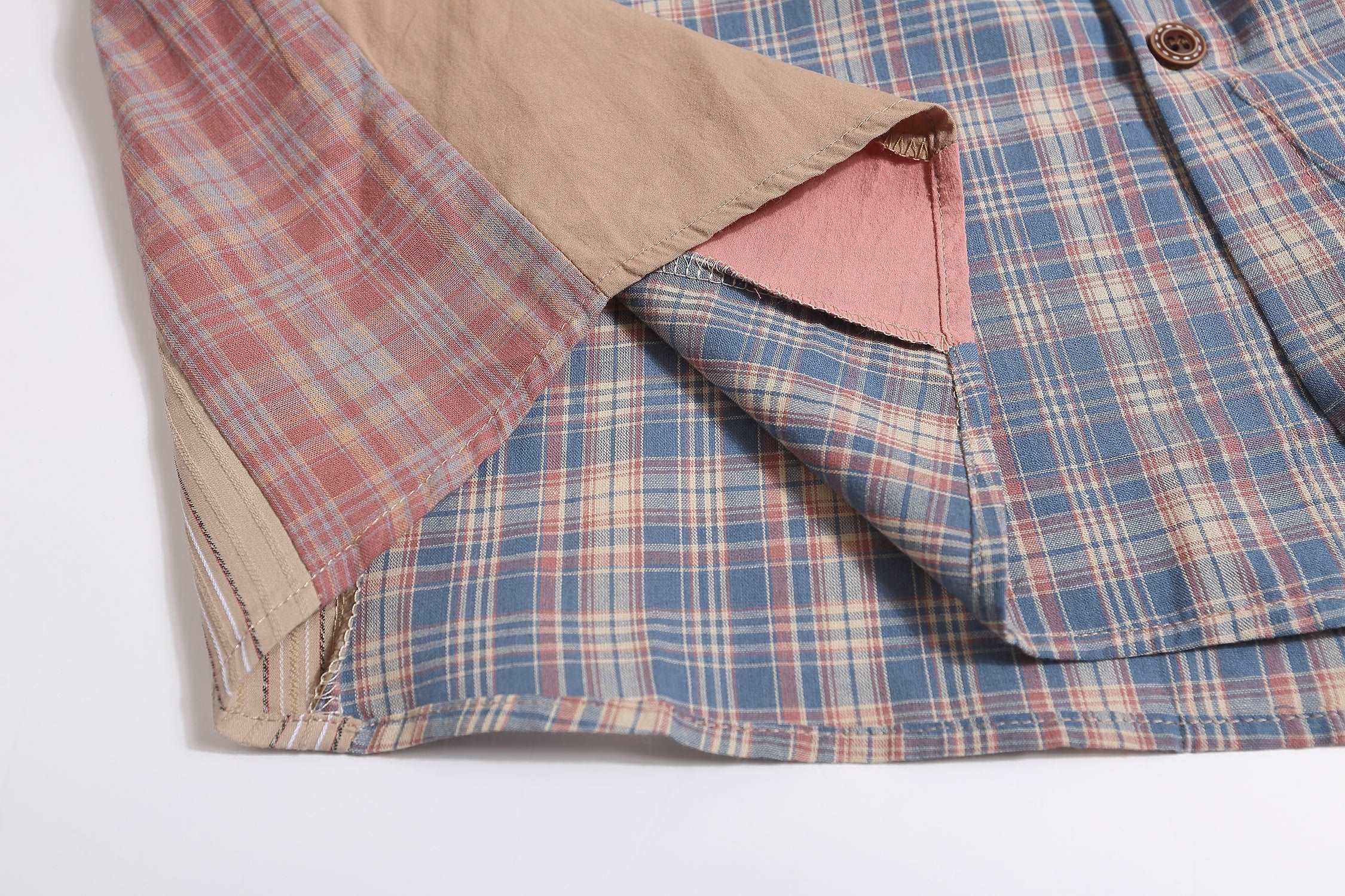 American retro color block plaid shirt