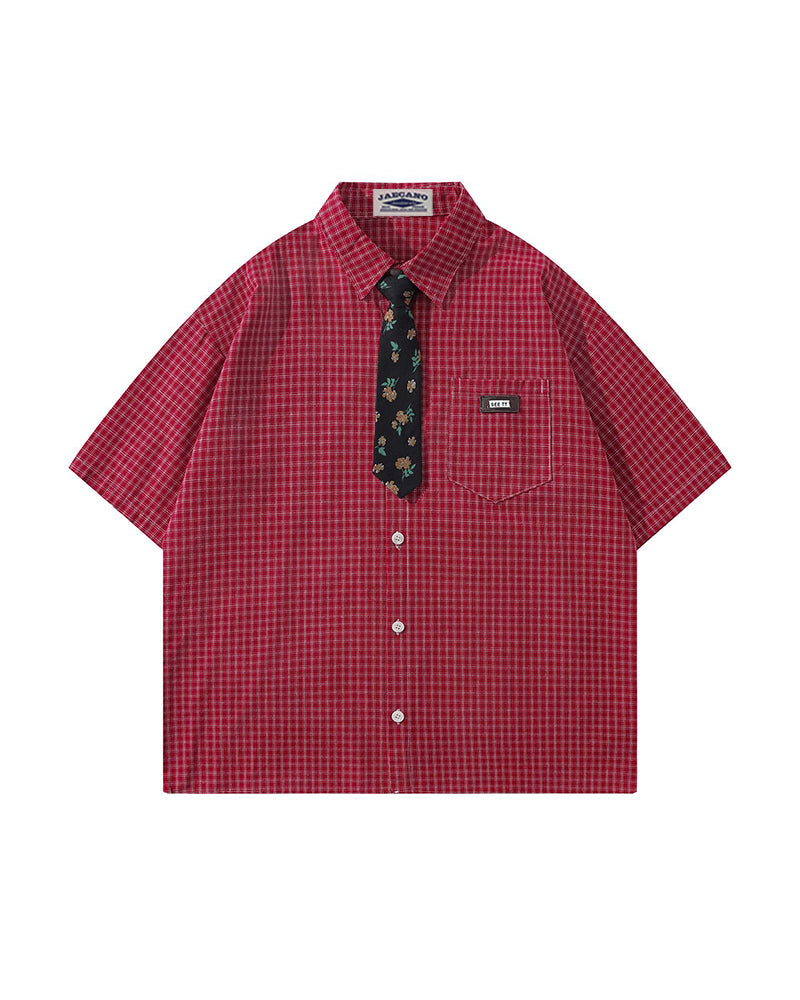 Vintage check short-sleeved shirt