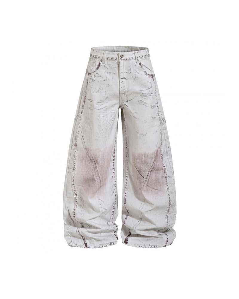 Retro loose curved trousers