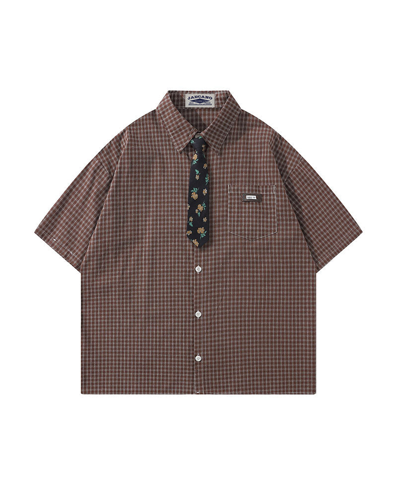 Vintage check short-sleeved shirt