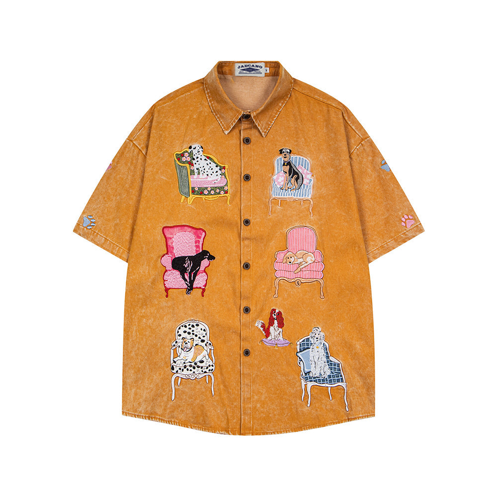 Dog Embroidered Denim Shirt