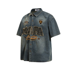 Distressed washed short-sleeved shirt