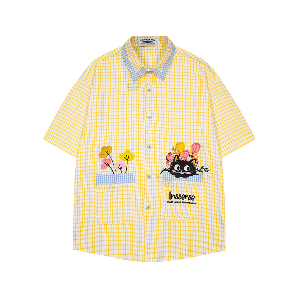 Plaid cat short-sleeved shirt