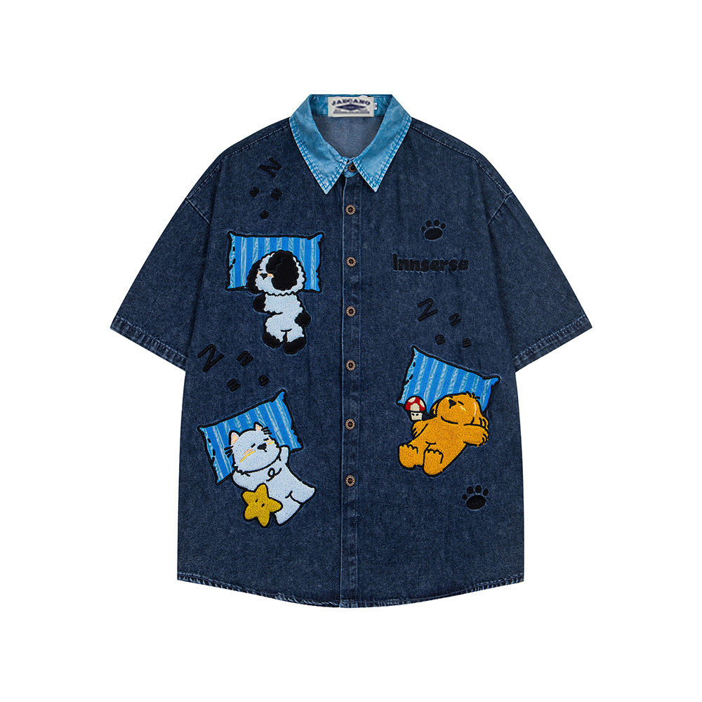Cartoon Embroidered Short-Sleeve Shirt