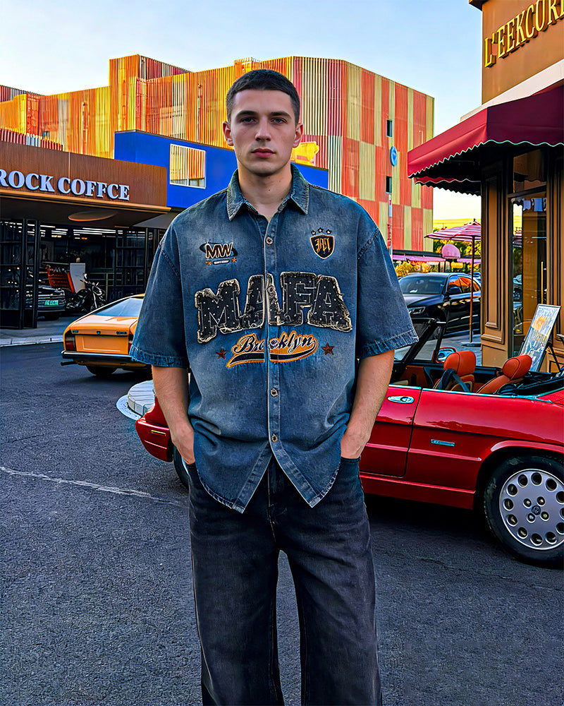 Distressed washed short-sleeved shirt