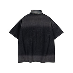 Washed patchwork short-sleeved shirt