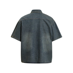 Distressed washed short-sleeved shirt