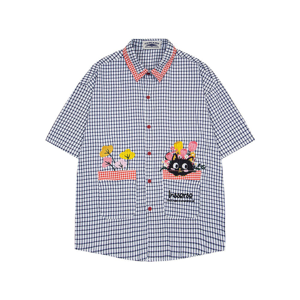 Plaid cat short-sleeved shirt